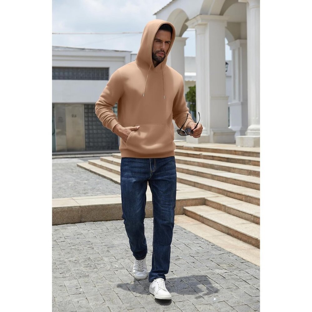Coofandy Men Camel Pullover Fleece Hooded Sweatshirt with Kanga Pocket - Picture 4 of 6